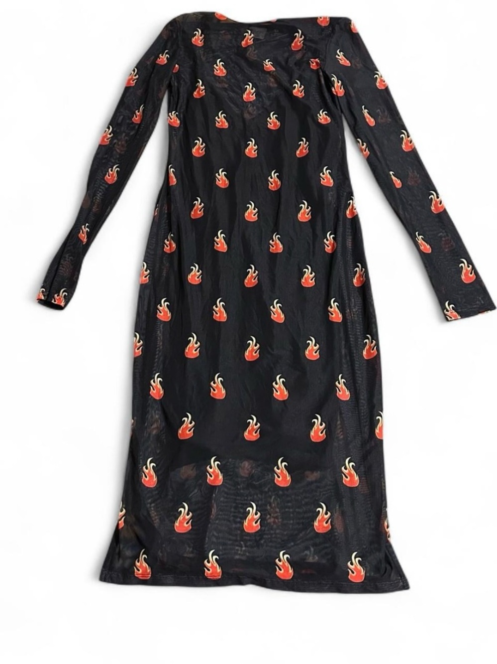 h&m divided black sheer flame long sleeve dress with black underdress
